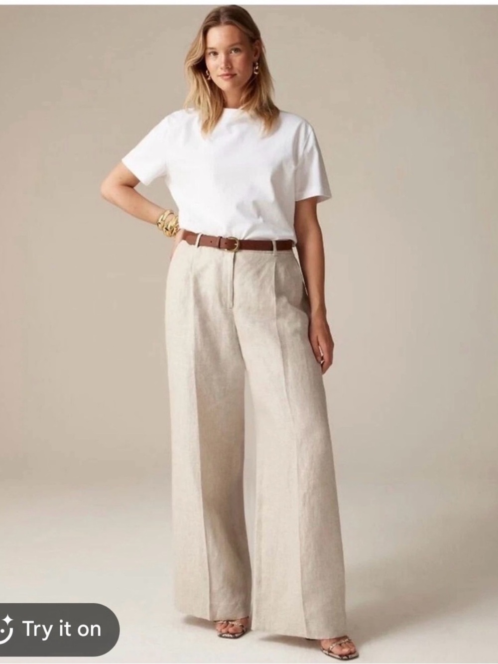 J.Crew || Essential Wide-Leg Linen Pant in Flax Tan Beige 12 Tall